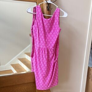 Jude Connally Vibrant Pink Geometric Midi Dress with Pockets